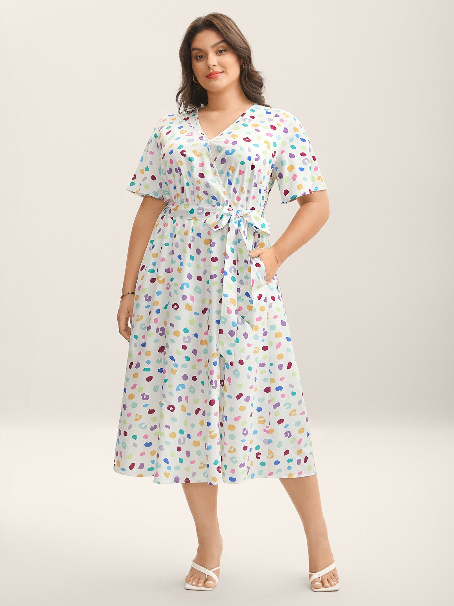 Multi-Color Leopard Print Surplice Midi Dress
