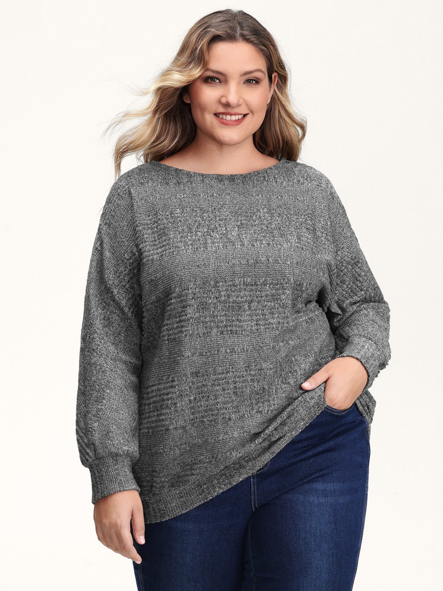 Stretchy Stripe Knit Raglan Sleeve Sweatshirt