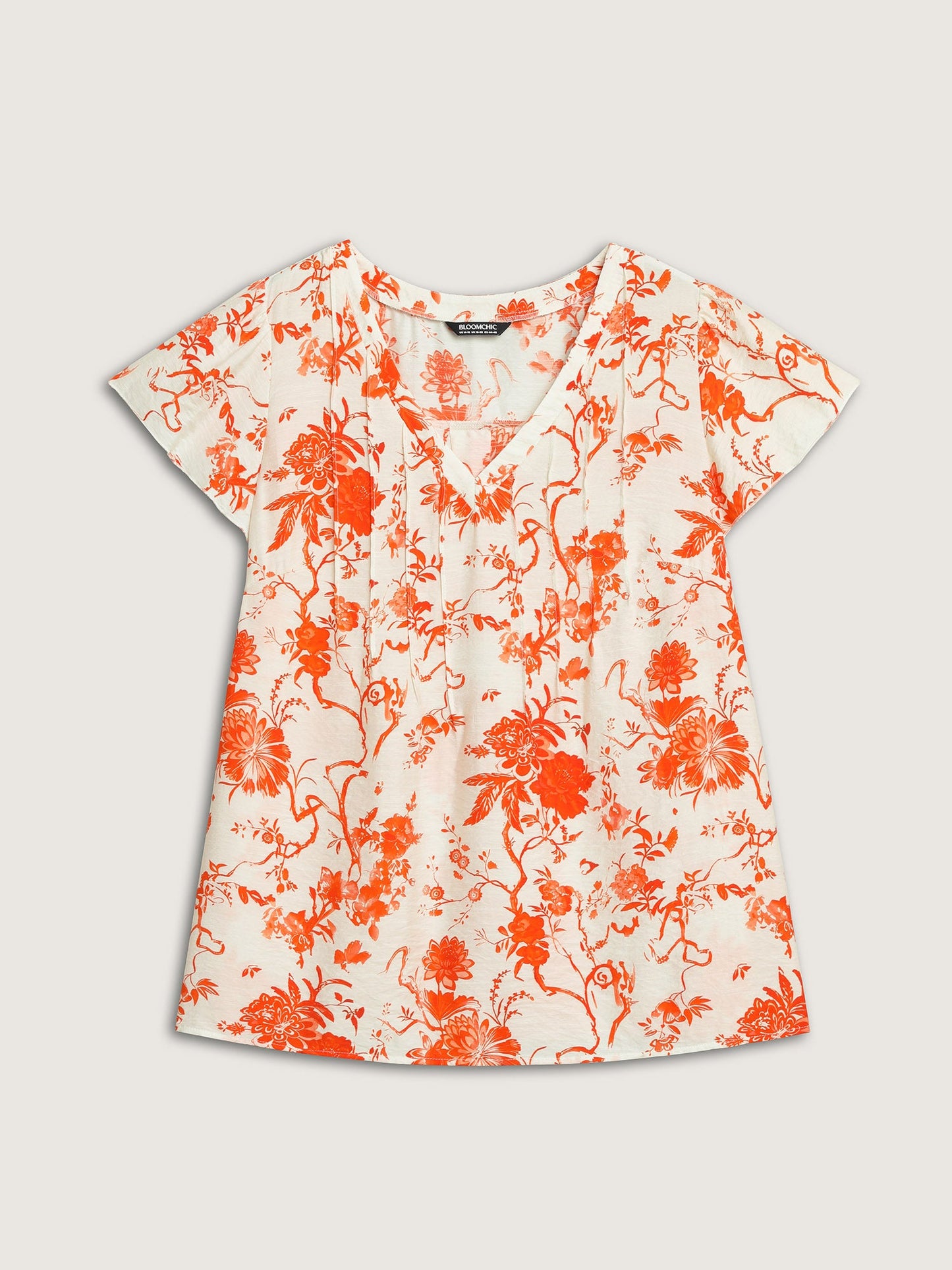 Floral Print Pleated Front Blouse