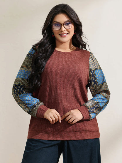 Cozy Collage Print Sleeve Contrast Sweatshirt