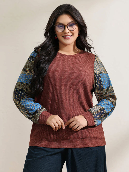 Cozy Collage Print Sleeve Contrast Sweatshirt