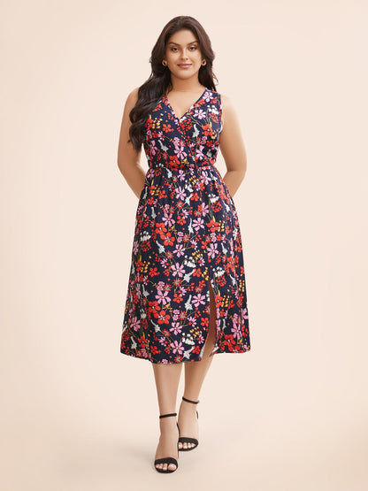 Floral Print Split Hem Sleeveless Dress