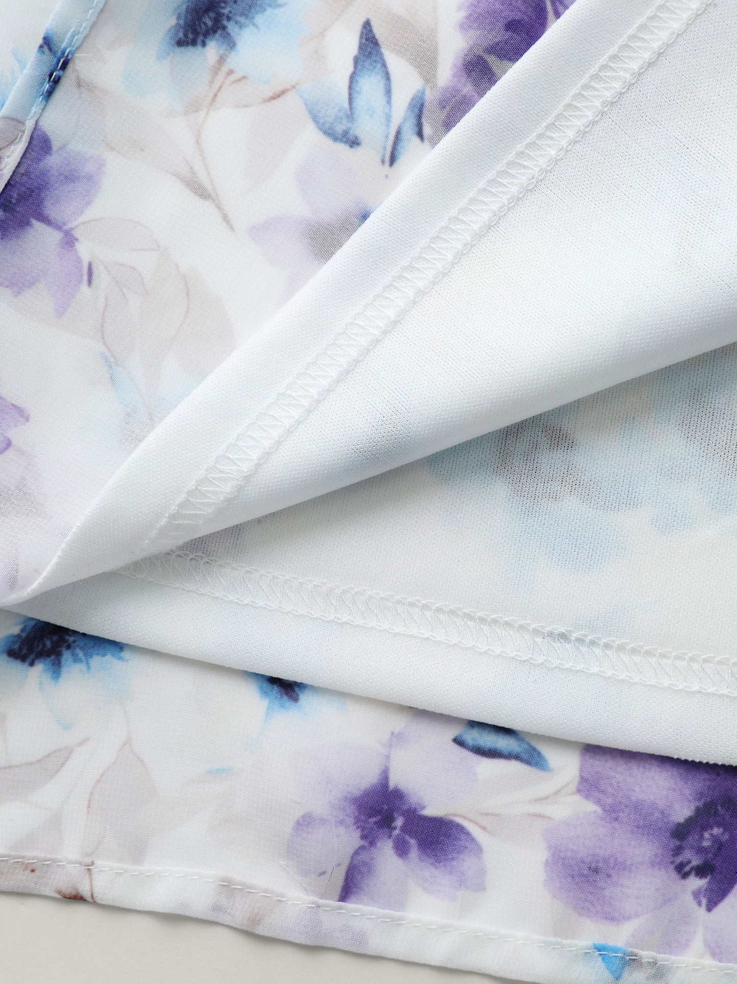 Chiffon Floral Spliced Neckline Tie Blouse