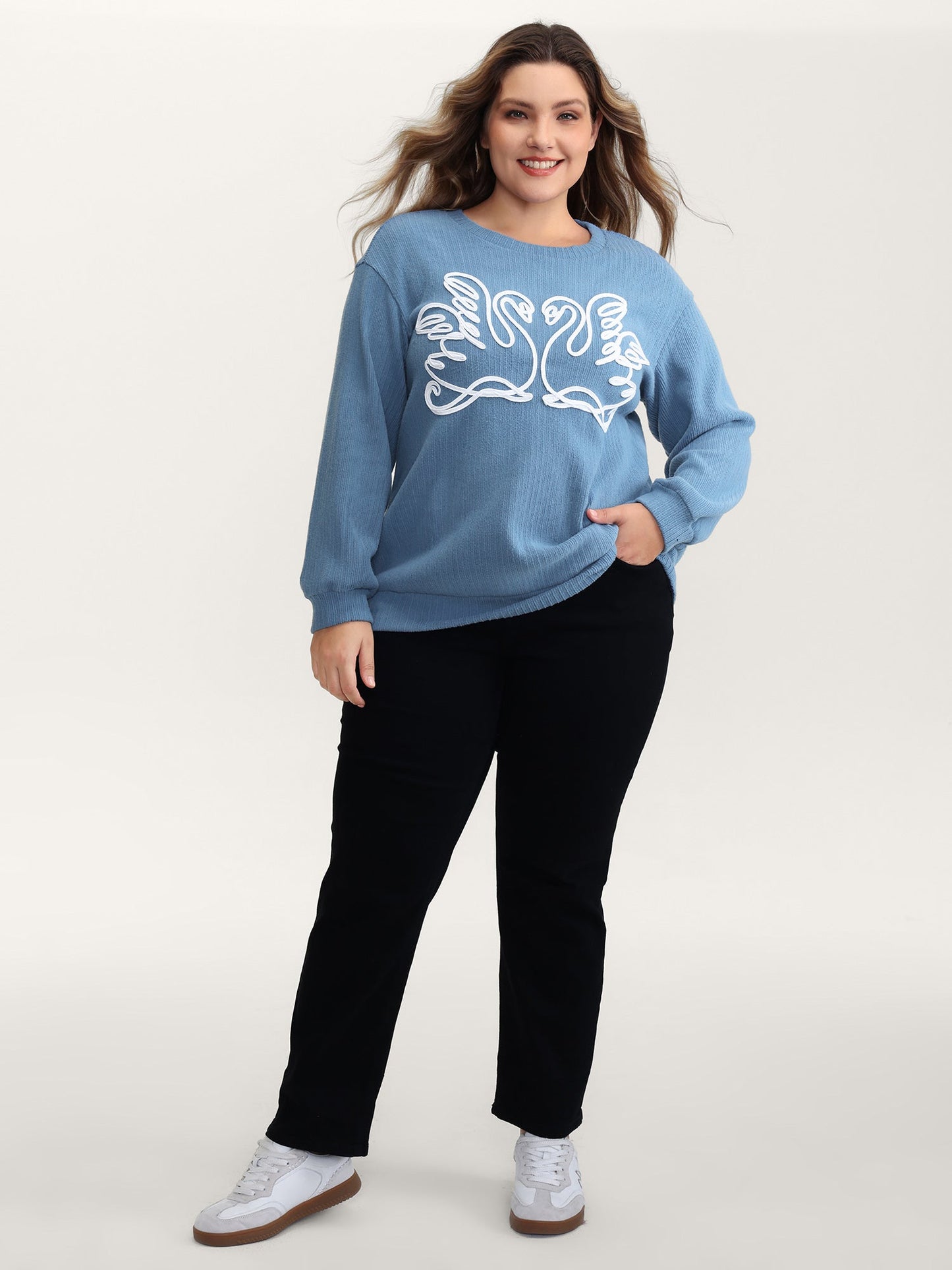 Swan Embroidered Pattern Relaxed-Fit Sweatshirt
