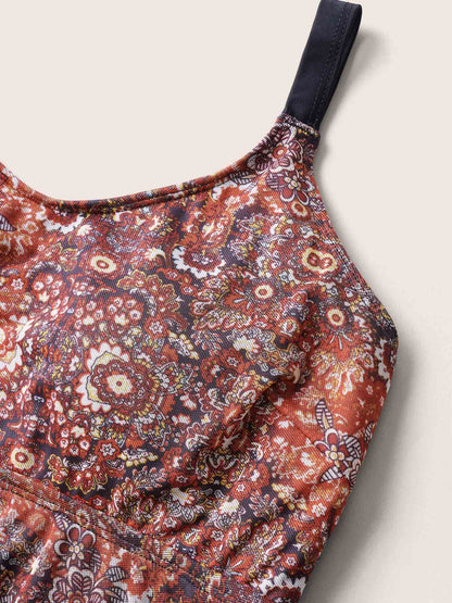 Bandana Print Adjustable Straps Mesh Swim Dress