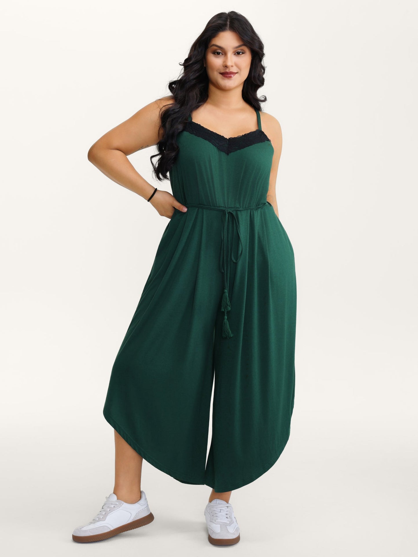 Supersoft Backless Crosstie Asymmetrical Hem Lace Jumpsuit