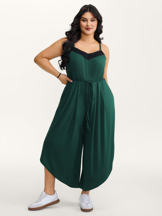Supersoft Backless Crosstie Asymmetrical Hem Lace Jumpsuit
