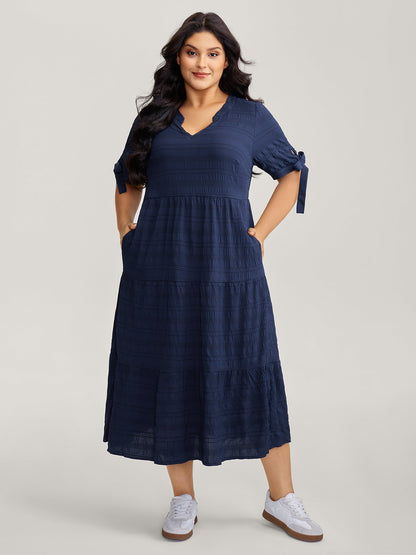 Textured Sleeve-Tie Tiered Maxi Dress
