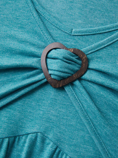 Buckle Detail Ruched Midi Knit Dress