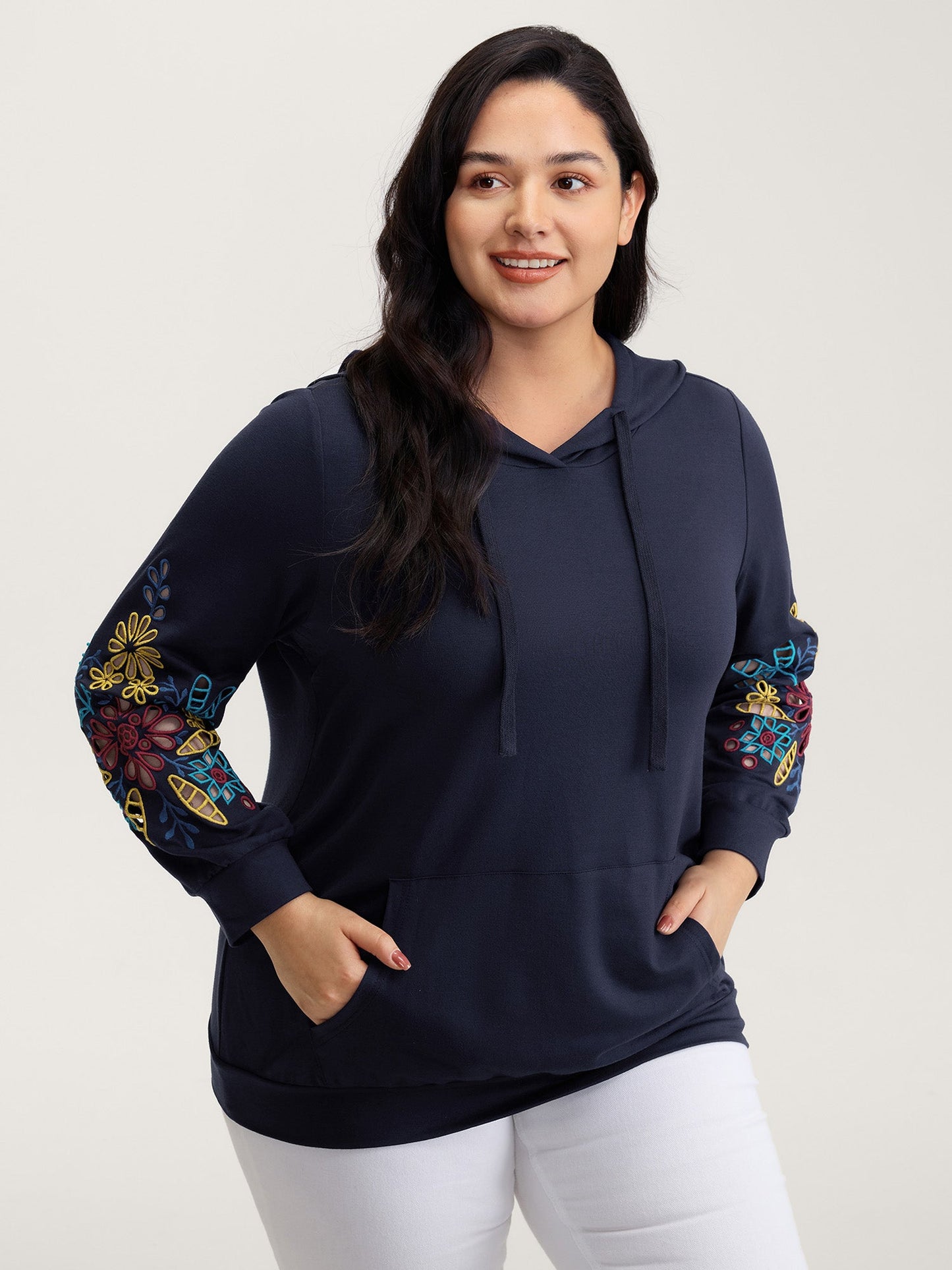 Supersoft Embroidered Sleeve Solid Hoodie