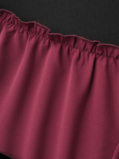 Color Contrast Cinched-Waist Knit Top