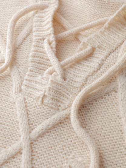 Textured Cross-Tie Hooded Pullover