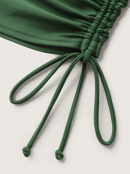 Zipper Drawstring Detail Solid Swim Top