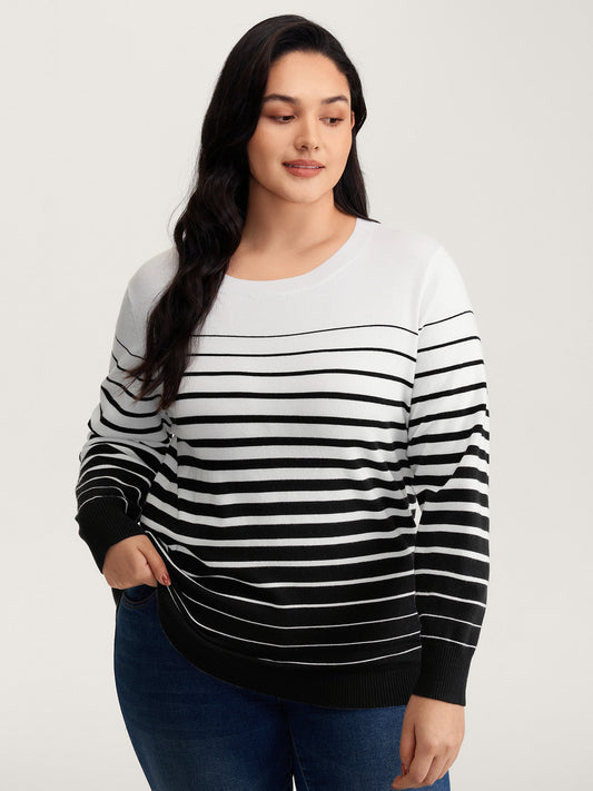 Stripes Color Contrast Round Neck Pullover