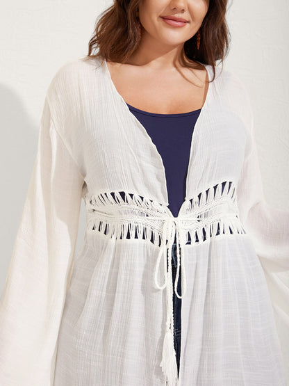 Crochet Lace-Up Tassel Tie Swim Cover-Up
