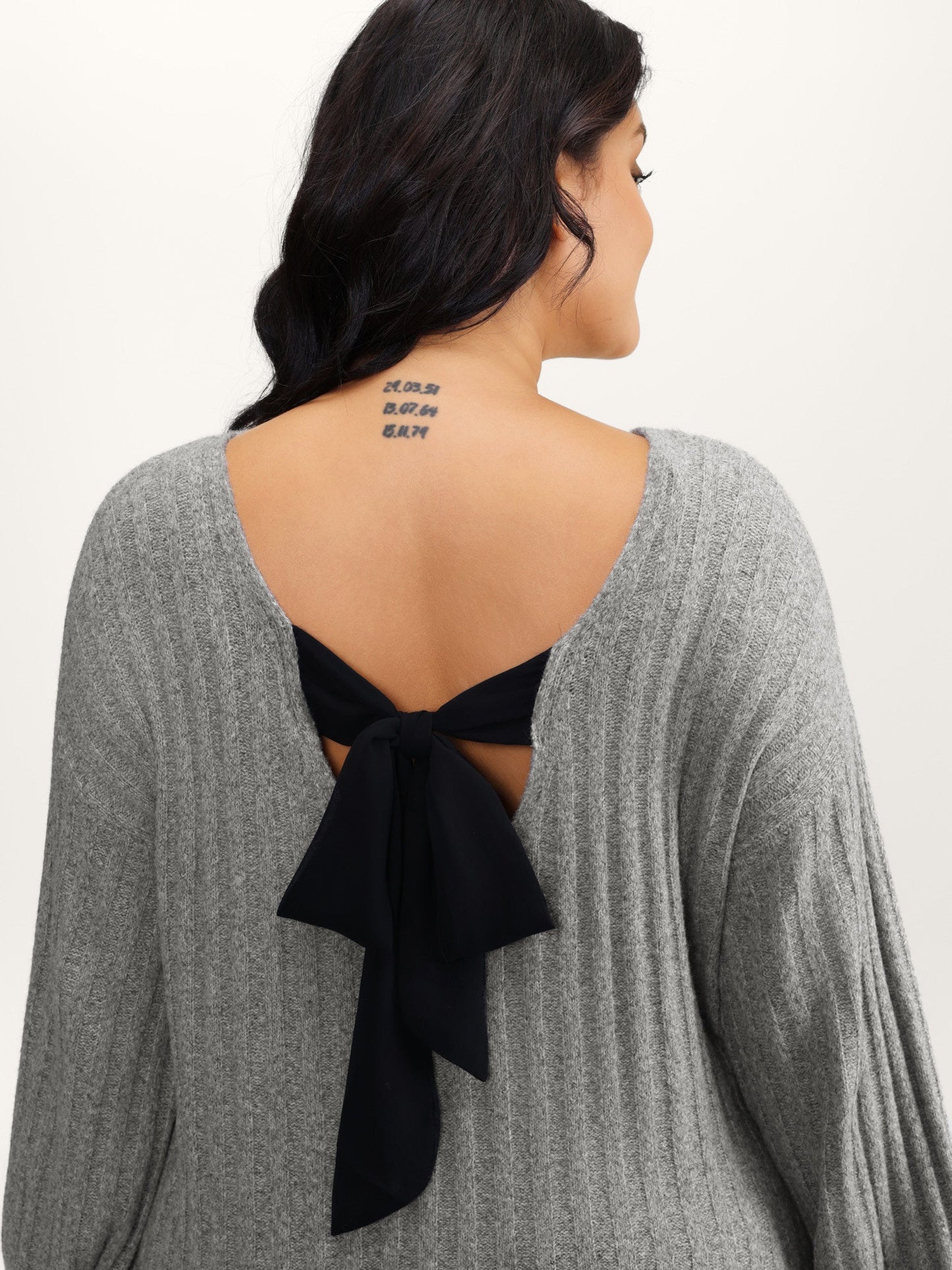 Back Bow-Tie Ribbed Texture Pullover