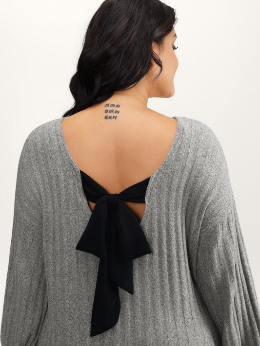 Back Bow-Tie Ribbed Texture Pullover