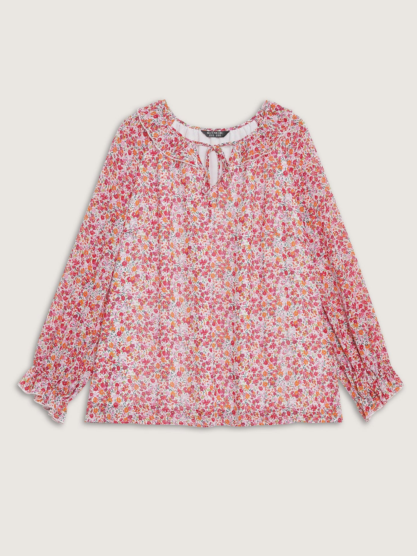 Sweet Floral Print Ruffled Neck Blouse
