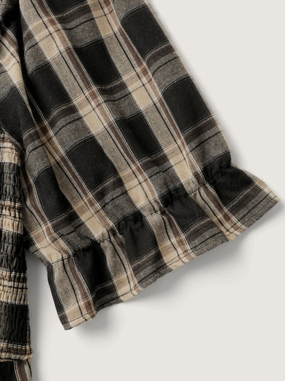Classic Plaid Print Shirred Bodice Jumpsuit