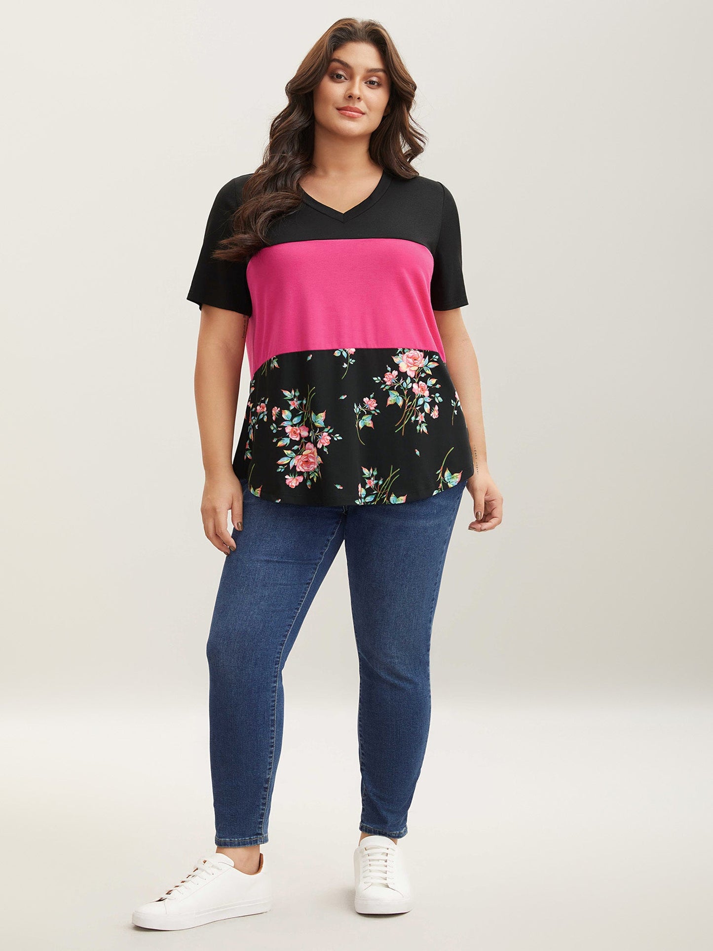 Color Block Heather Stretchy Fitted T-Shirt