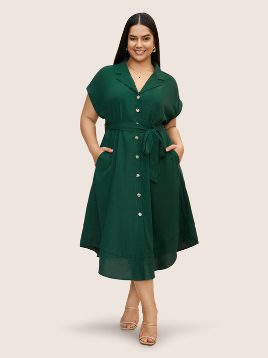 Suit Collar Button Detail Batwing Sleeve Dress