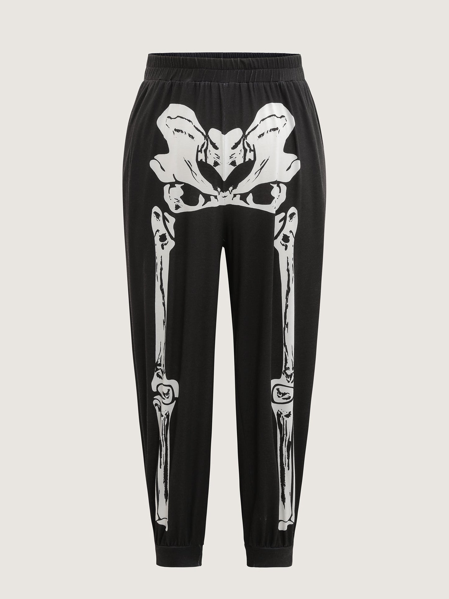 Half Skeleton Halloween Print Jogger Pants