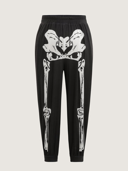 Half Skeleton Halloween Print Jogger Pants