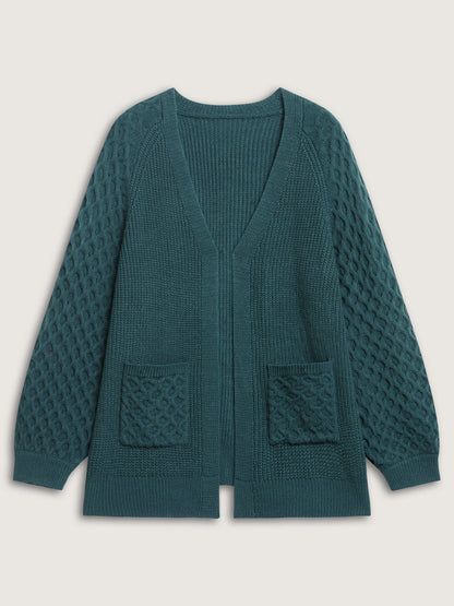 Textured Balloon Sleeve Pockets Knit Cardigan