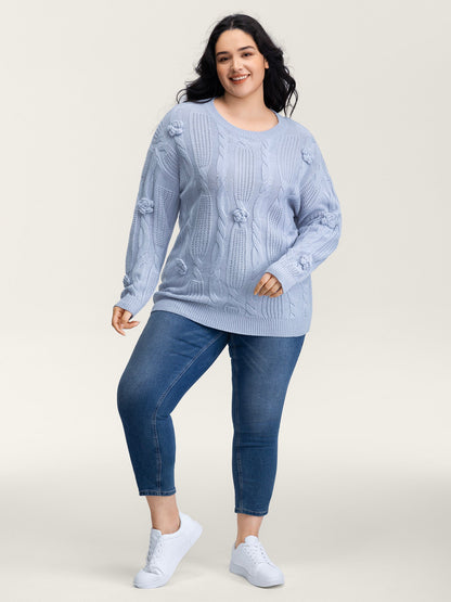 Twisted Texture Hand-Hooked Flowers Pullover