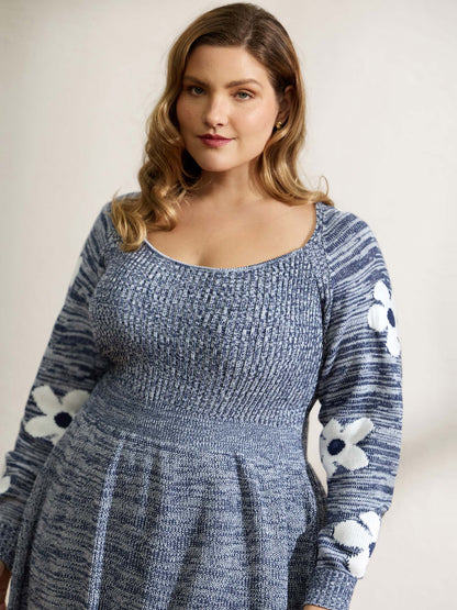 Floral Jacquard Print Mixed Yarn Knit Midi Dress