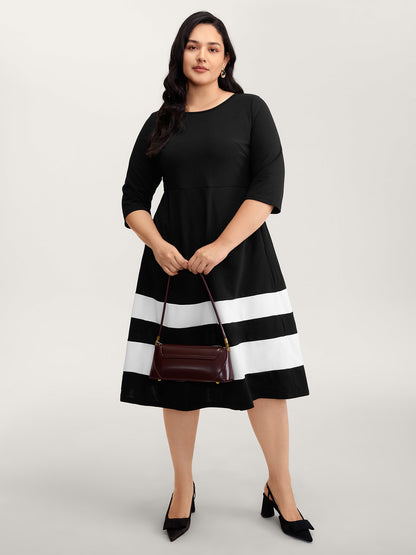 Color Stripes Pockets Midi Dress