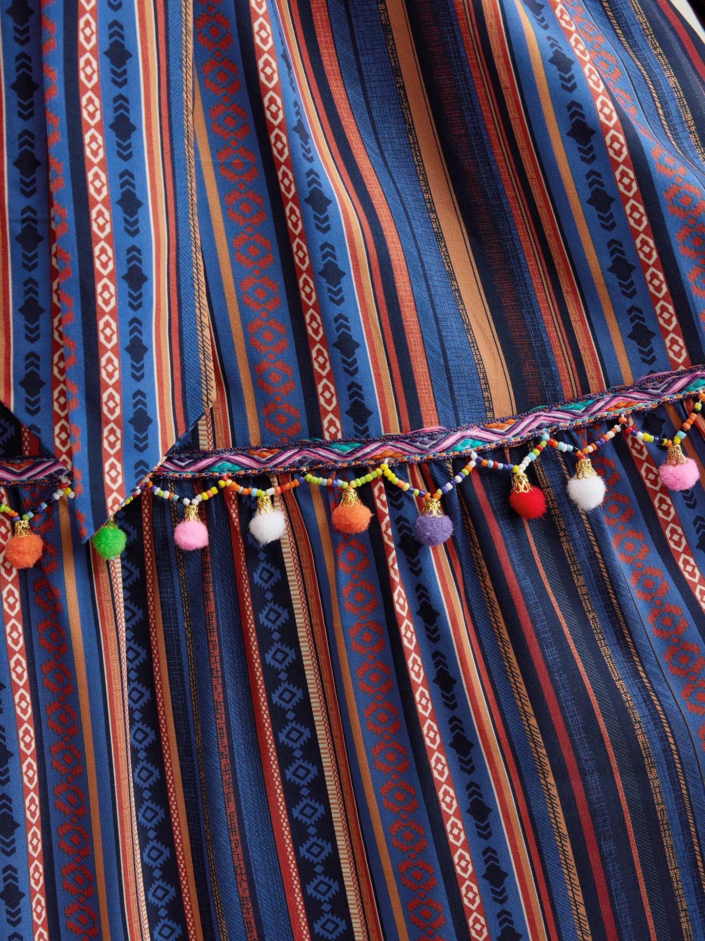 Stripe Tassels Stretchy Waist Pockets Maxi Dress