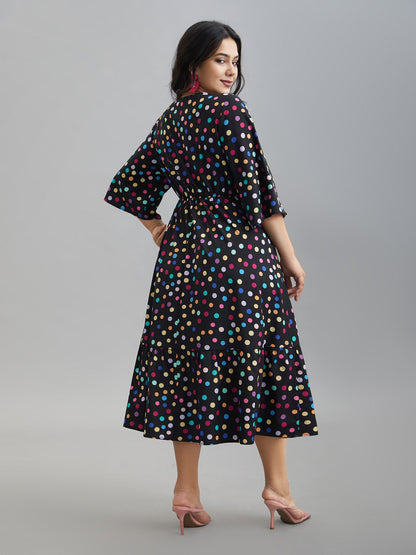 Multi-Color Dots Sweetheart Neckline Midi Dress
