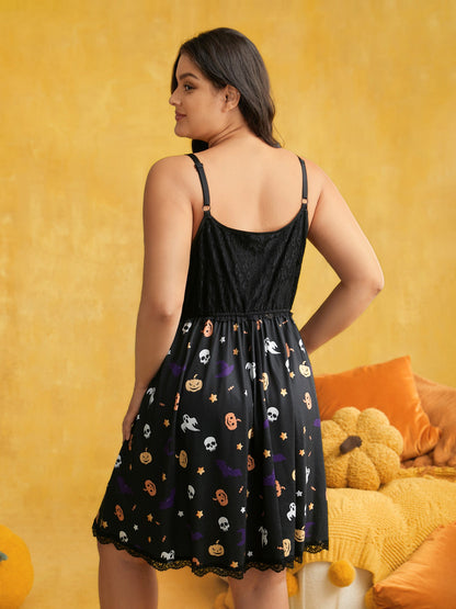 Lace Pumpkin Printed Bust-Defining Mini Dress