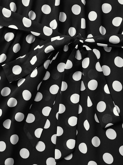 Halter Polka Dot Ruffle Hem Belted Dress
