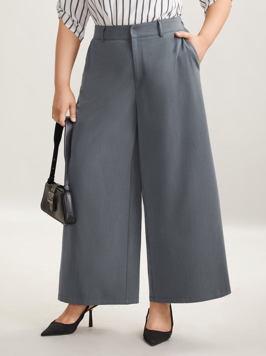 Heathered Stretchy Waist Wide-Leg Pants