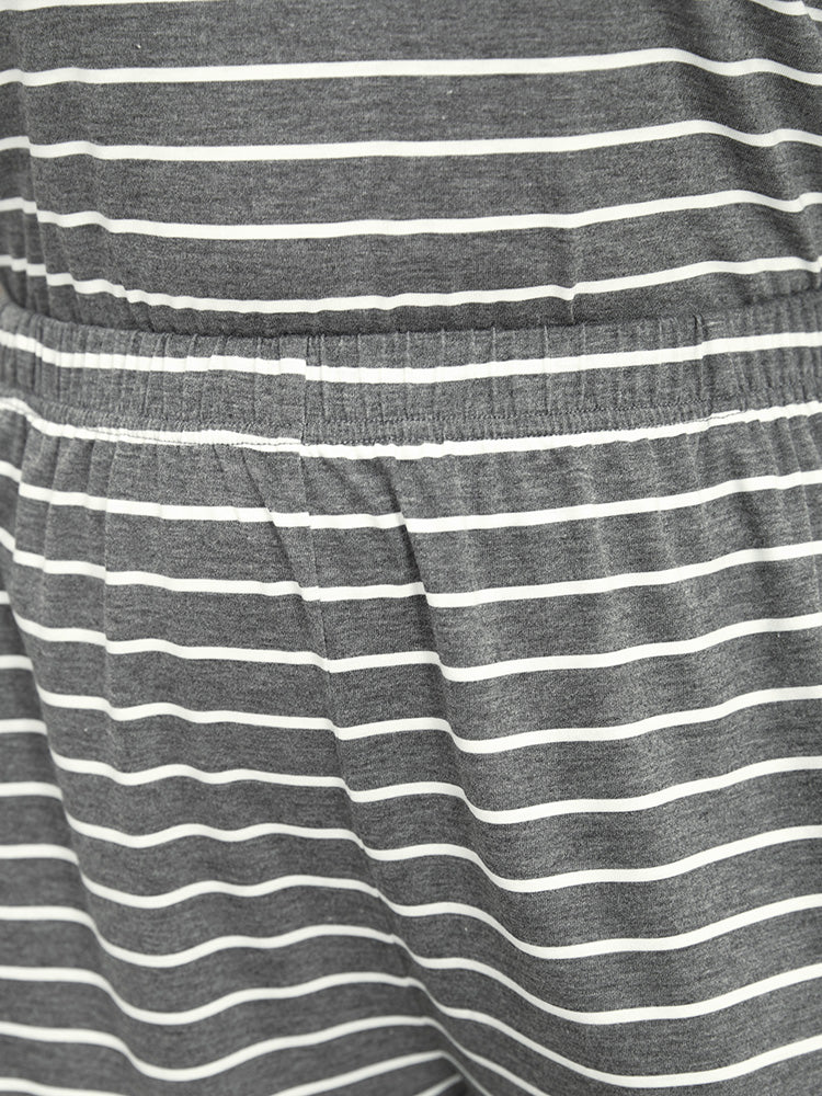 Striped Print Pocket Elastic Waist Sleep Shorts