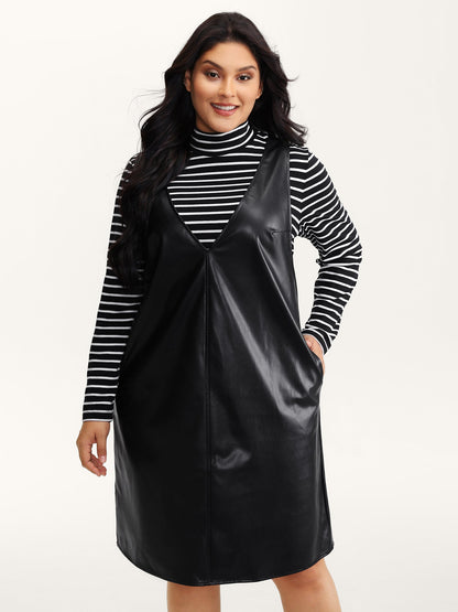 Leather V-Neck Sleeveless Sheath Dress