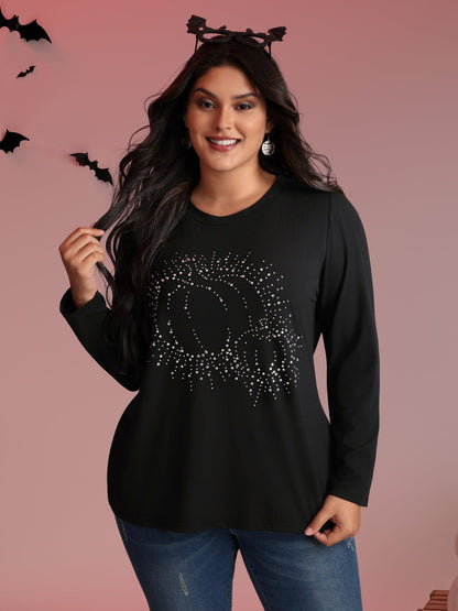 Pumpkin Sequins Crewneck Knit Top