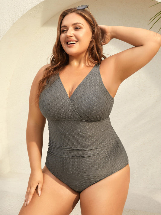 Textured Surplice One-Piece Swimsuit