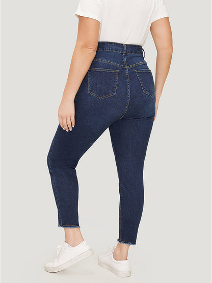 Straight Leg Very Stretchy Raw Hem Jeans
