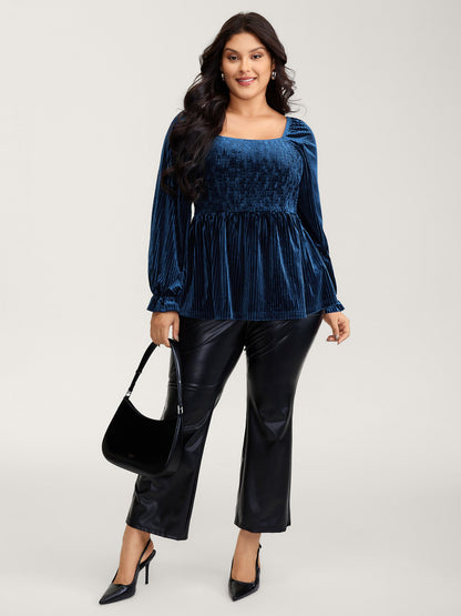 Velvet Shirred Bodice Stretchy Waist Blouse