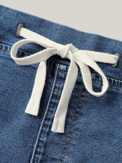 Stretchy Waistband Pull-On Denim Skirt