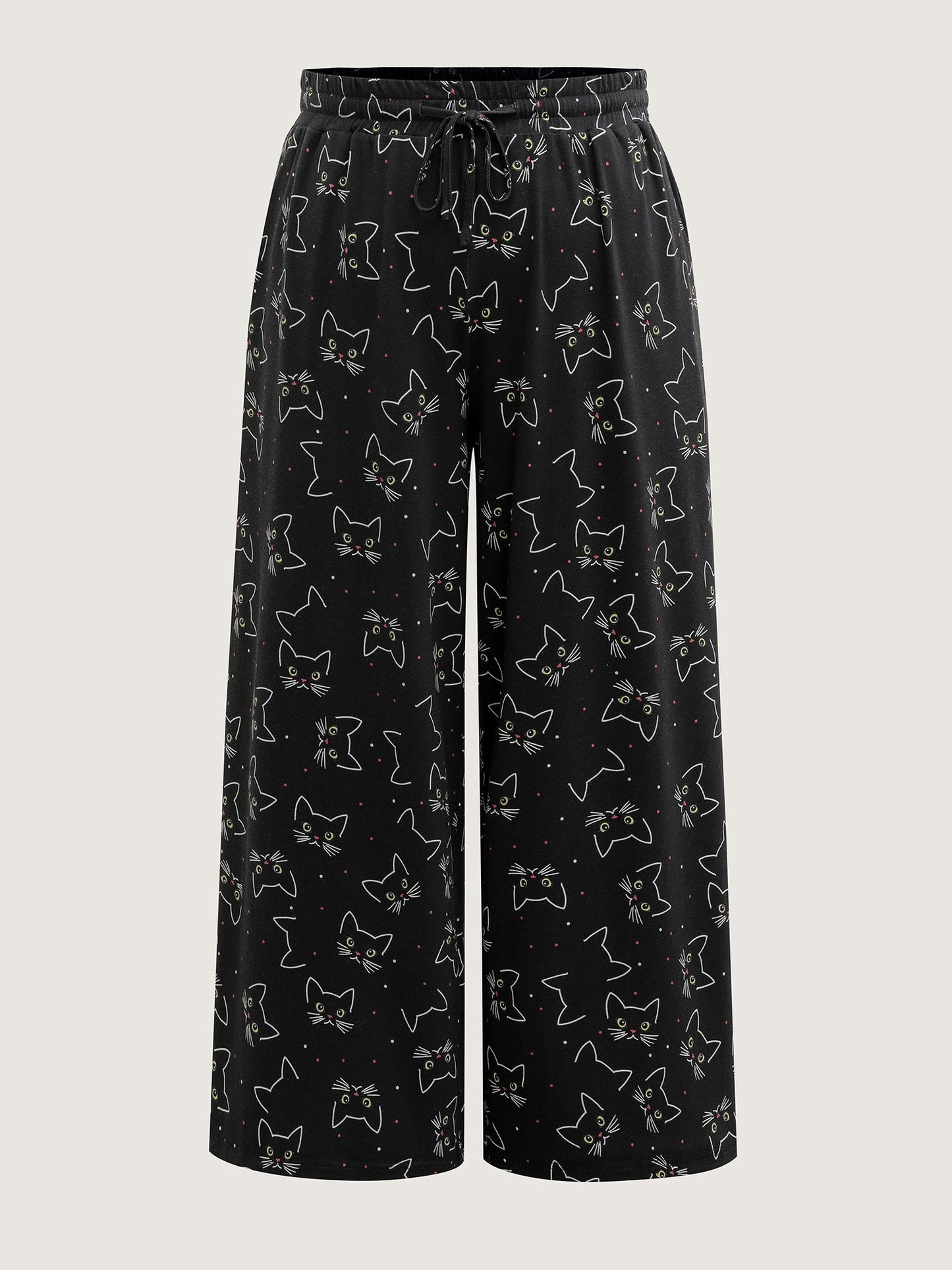 Meow Halloween Print Wide-Leg Lounge Pants