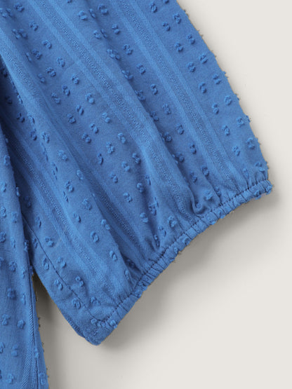 Textured Pleated Notched Neckline Blouse