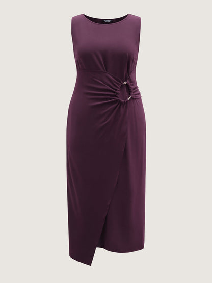 Metal Buckle Twist Side Sheath Maxi Dress