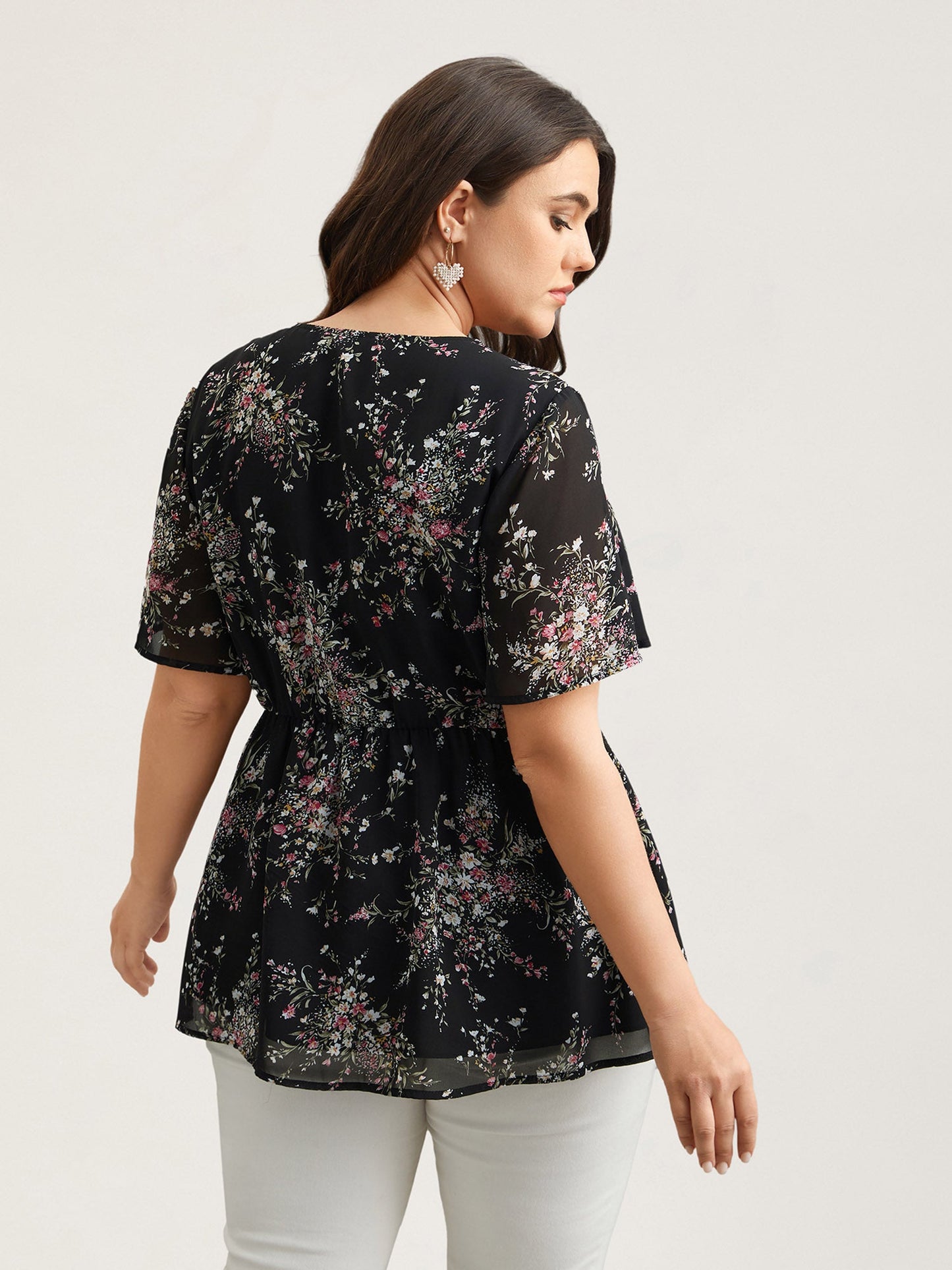 Floral Print Stretchy-Waist Lined Shirt