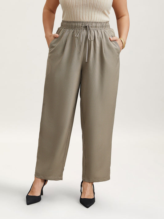 Houndstooth Print Drawstring Waist Pants
