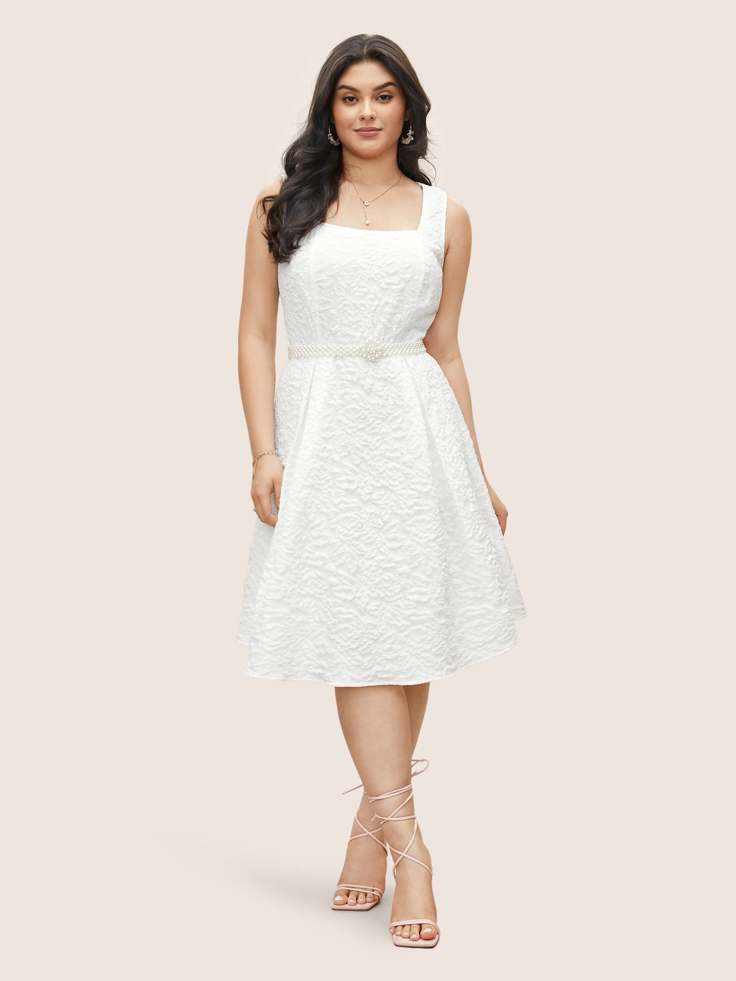 Textured Solid Pocket Square Neck Tank Dress