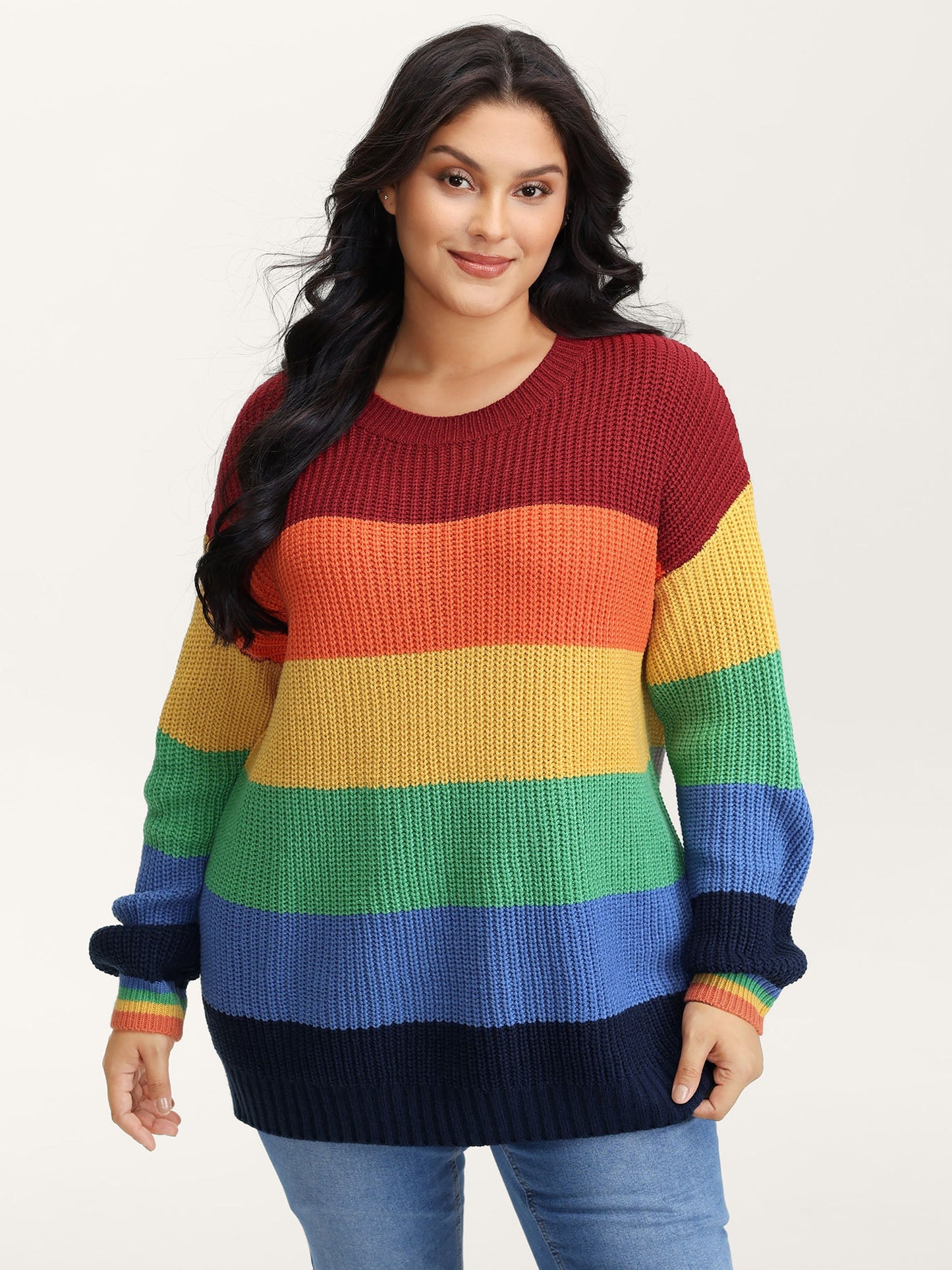 Vibrant Color Stripes Round Neck Pullover